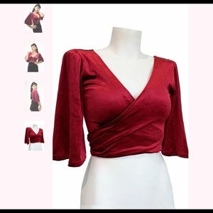 Bonsai Kitten red velvet wrap top
